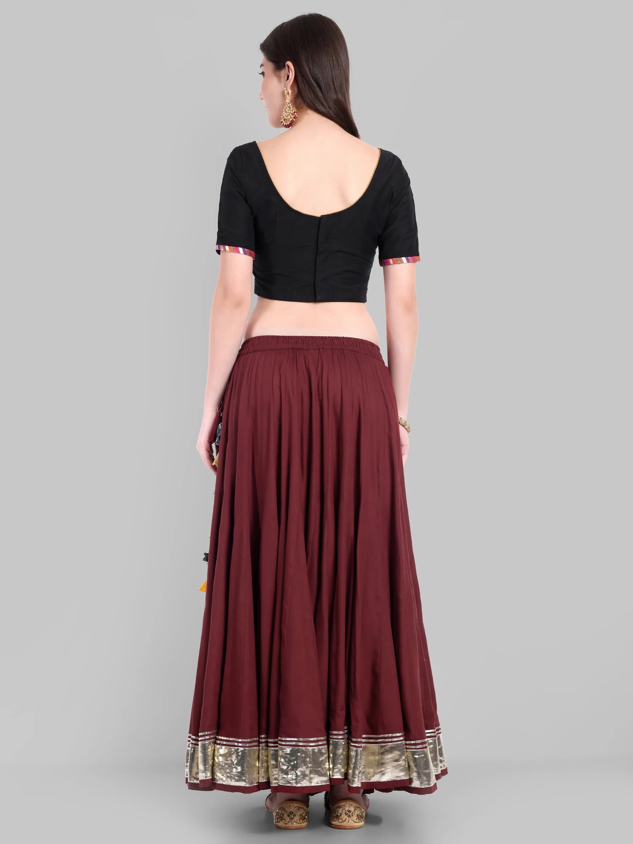 100 Kalis Maroon Skirt with Water Gota Border