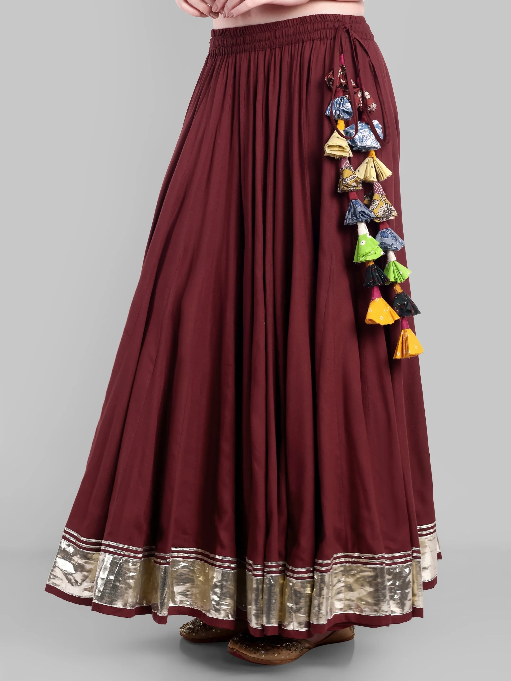 100 Kalis Maroon Skirt with Water Gota Border