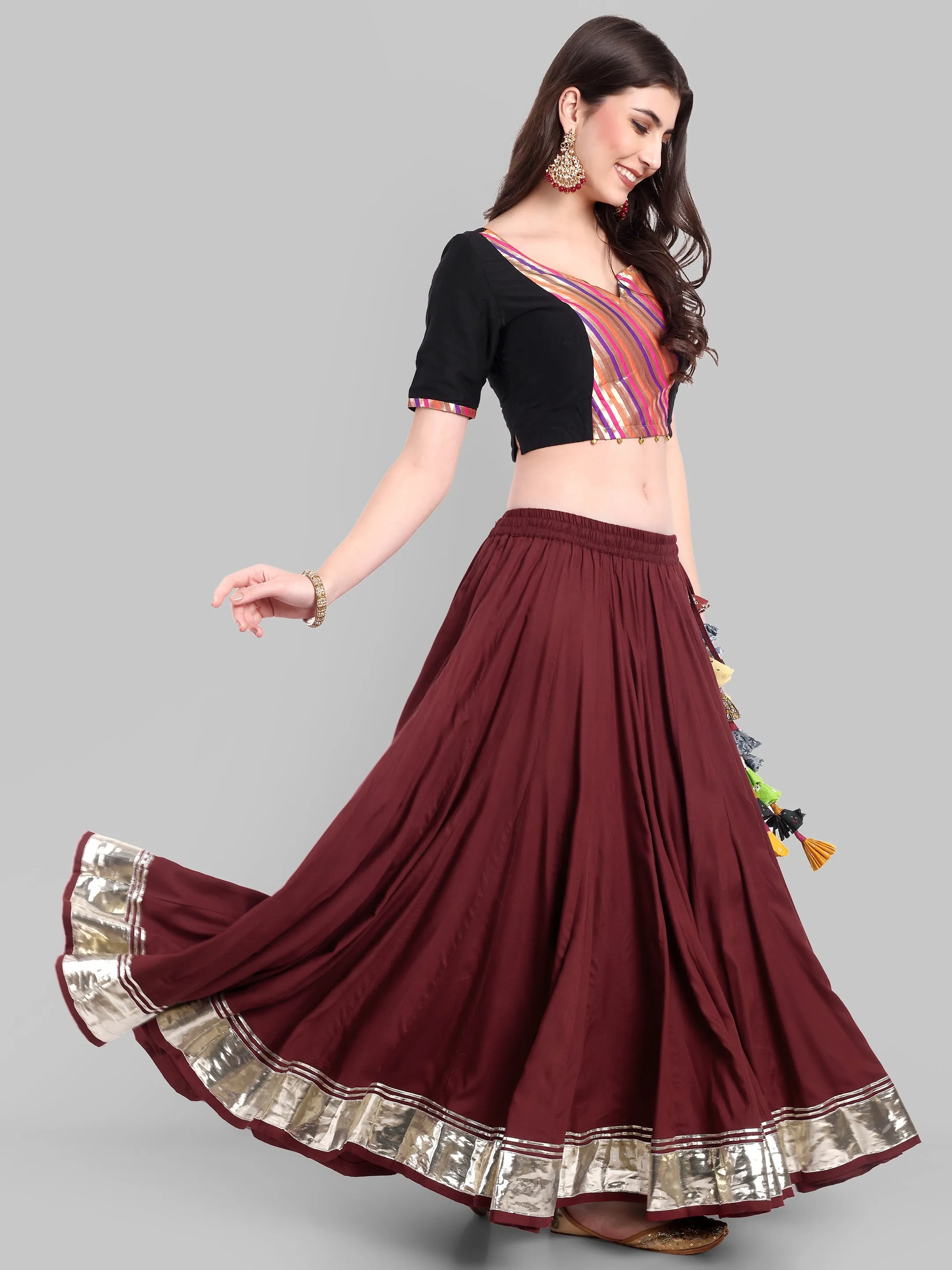 100 Kalis Maroon Skirt with Water Gota Border