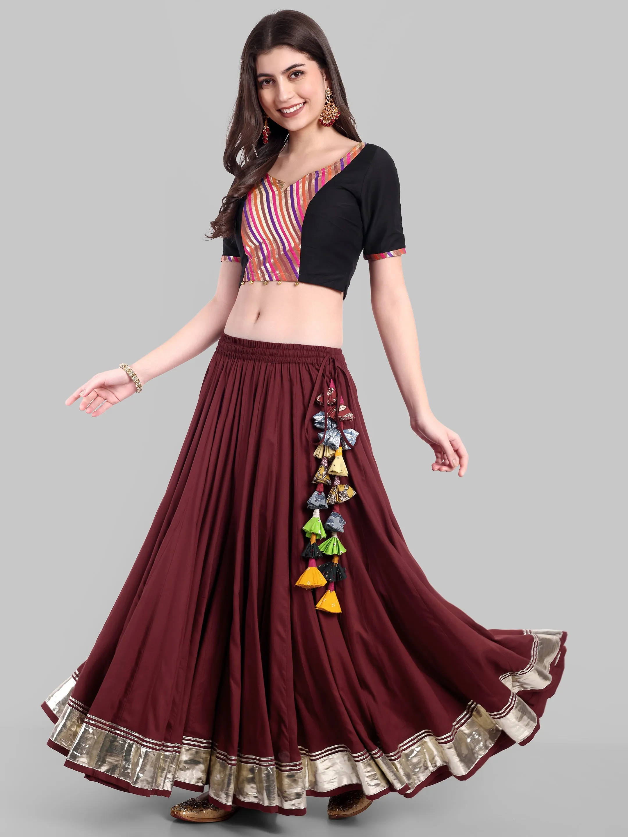 100 Kalis Maroon Skirt with Water Gota Border