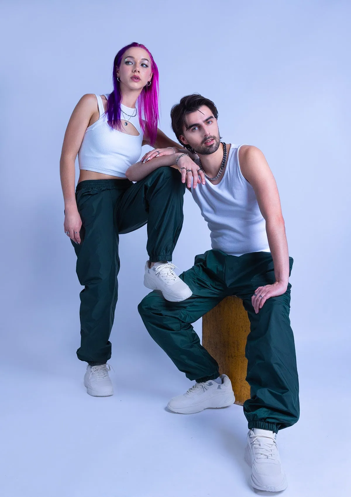 118T Unisex Cuffed Nylon Sweatpants - Hunter Green