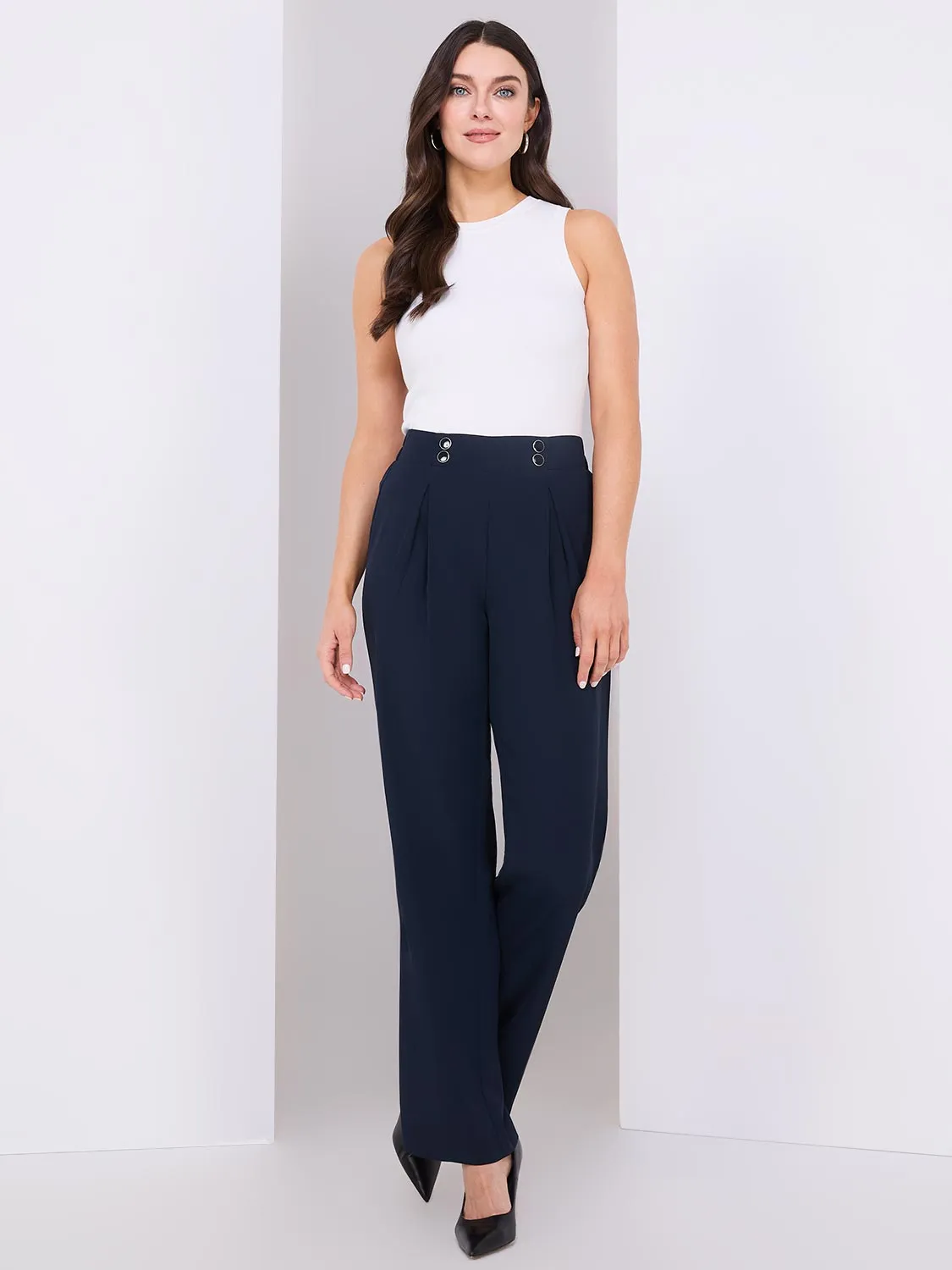 4-Button Wide Leg Pants