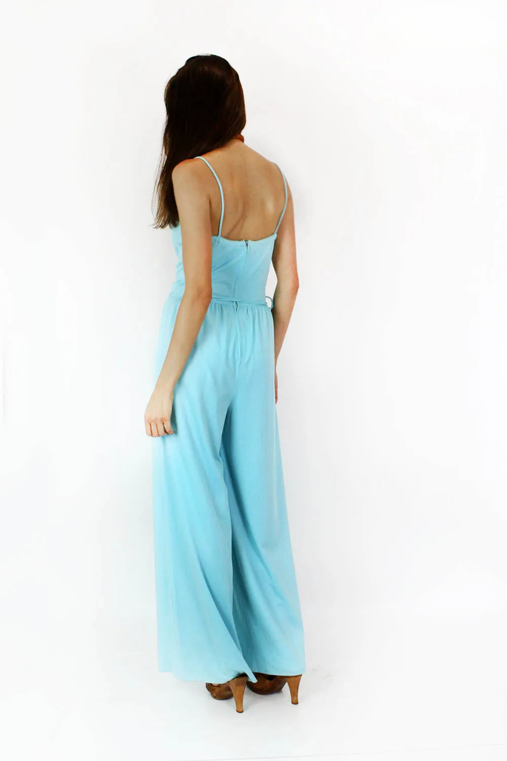 70s Sky Blue Jumpsuit S