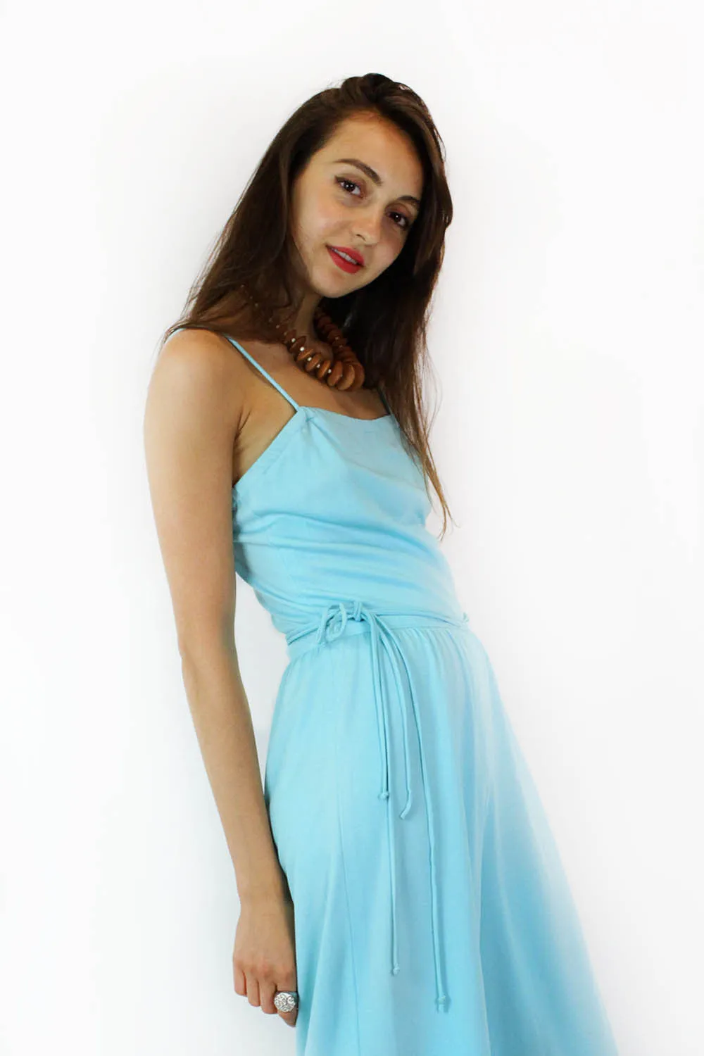 70s Sky Blue Jumpsuit S