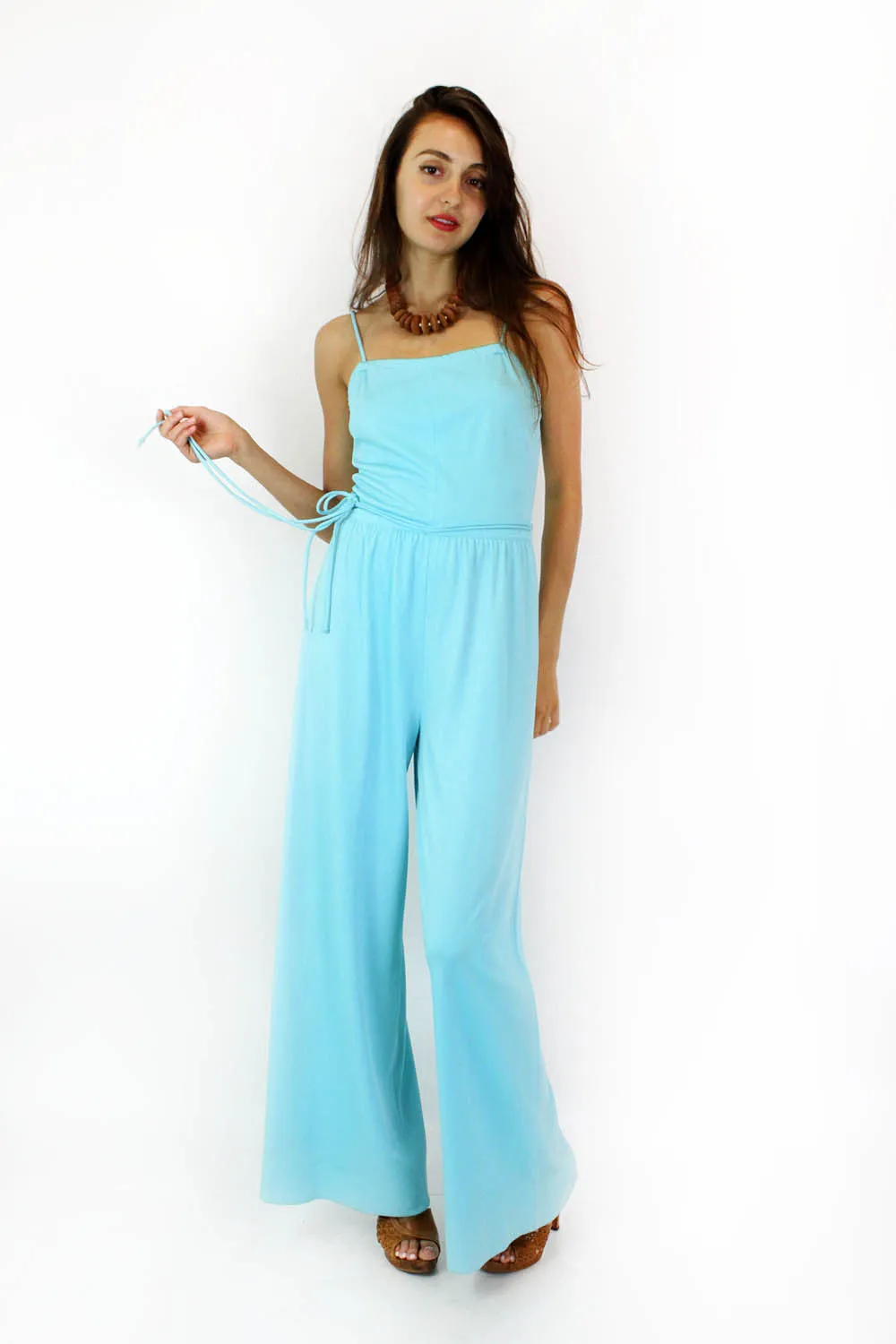 70s Sky Blue Jumpsuit S