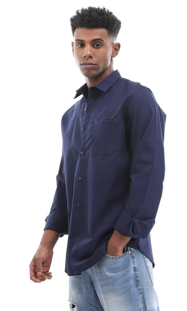 94774 Solid Navy Blue Buttoned Down Shirt With Chest Pocket