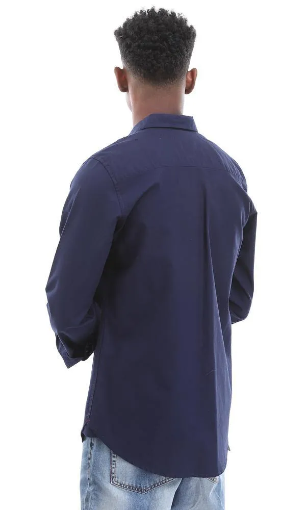 94774 Solid Navy Blue Buttoned Down Shirt With Chest Pocket