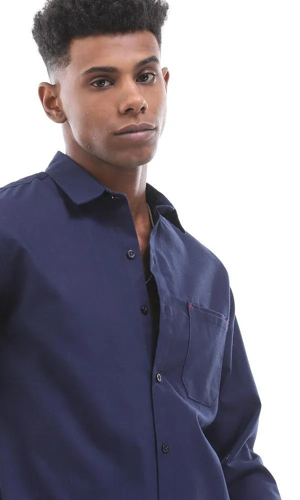 94774 Solid Navy Blue Buttoned Down Shirt With Chest Pocket