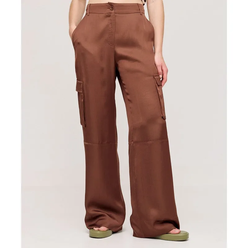 Access Fashion Choco Satin Pants With Pockets