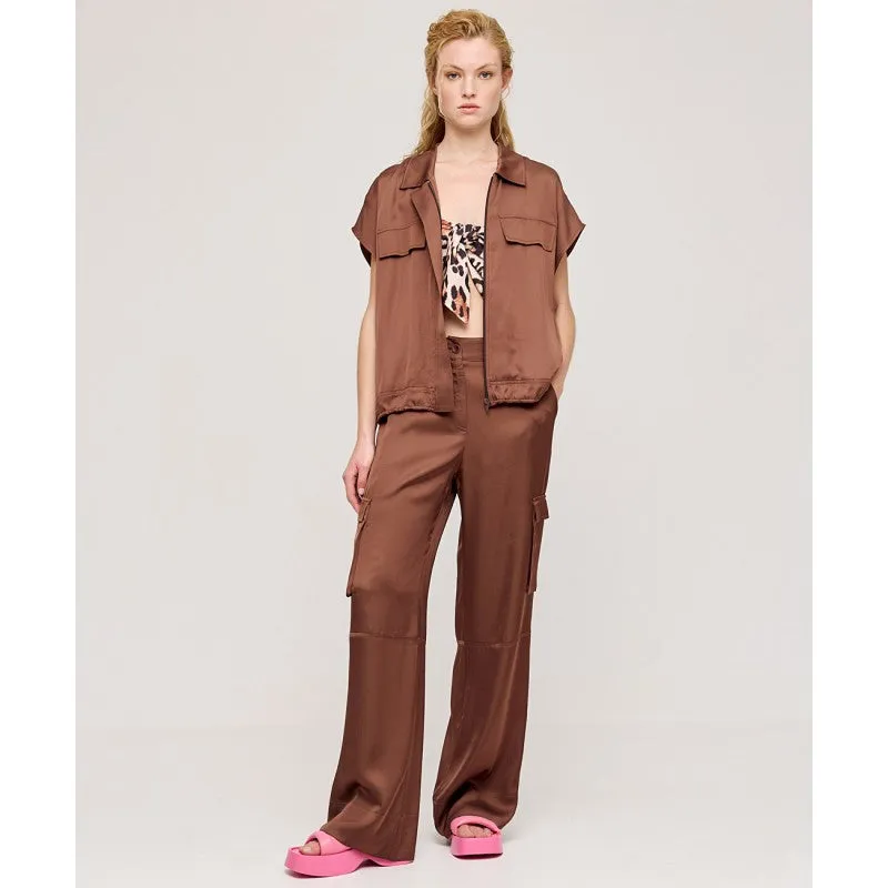 Access Fashion Choco Satin Pants With Pockets