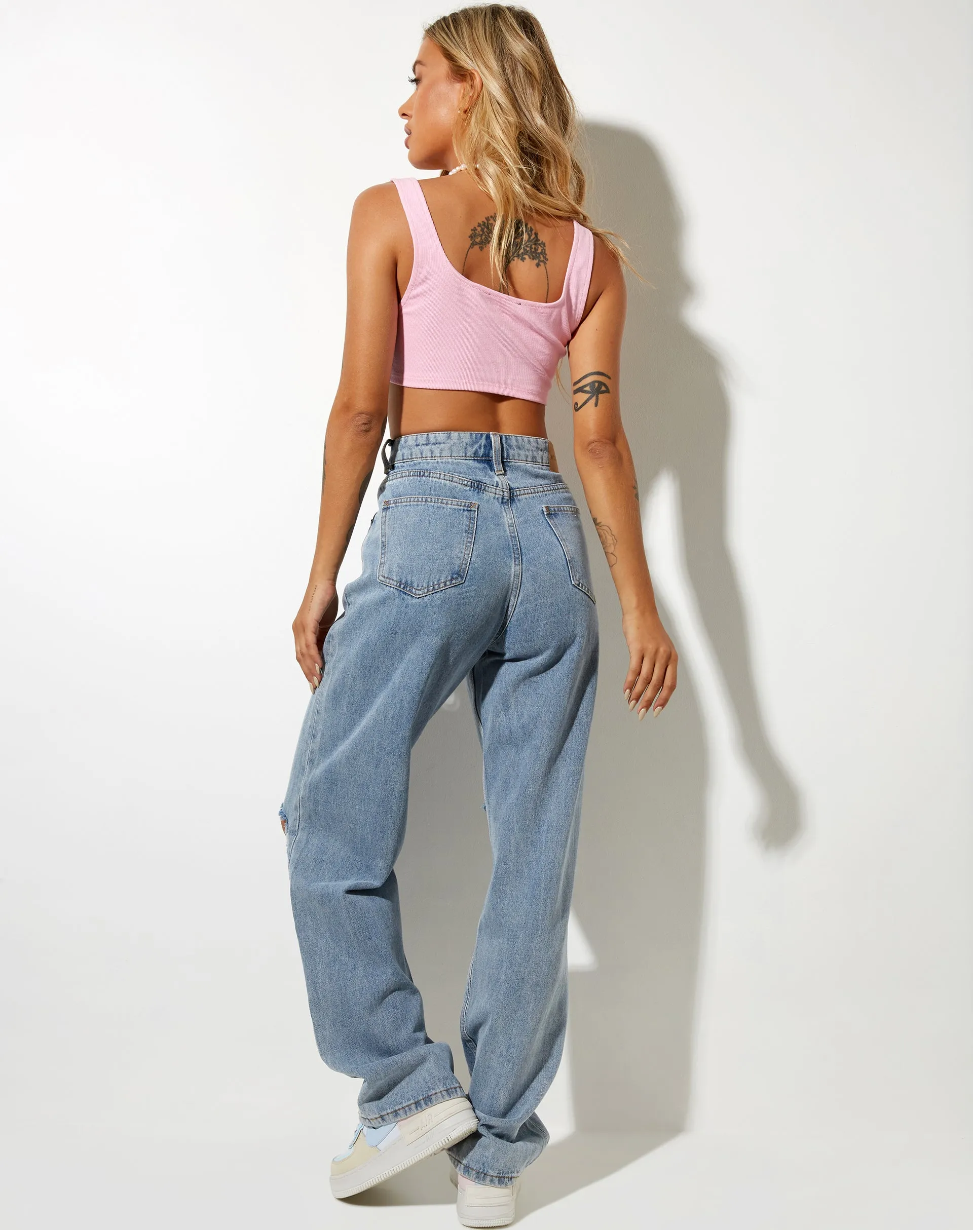 Adela Crop Top in Rib Baby Pink