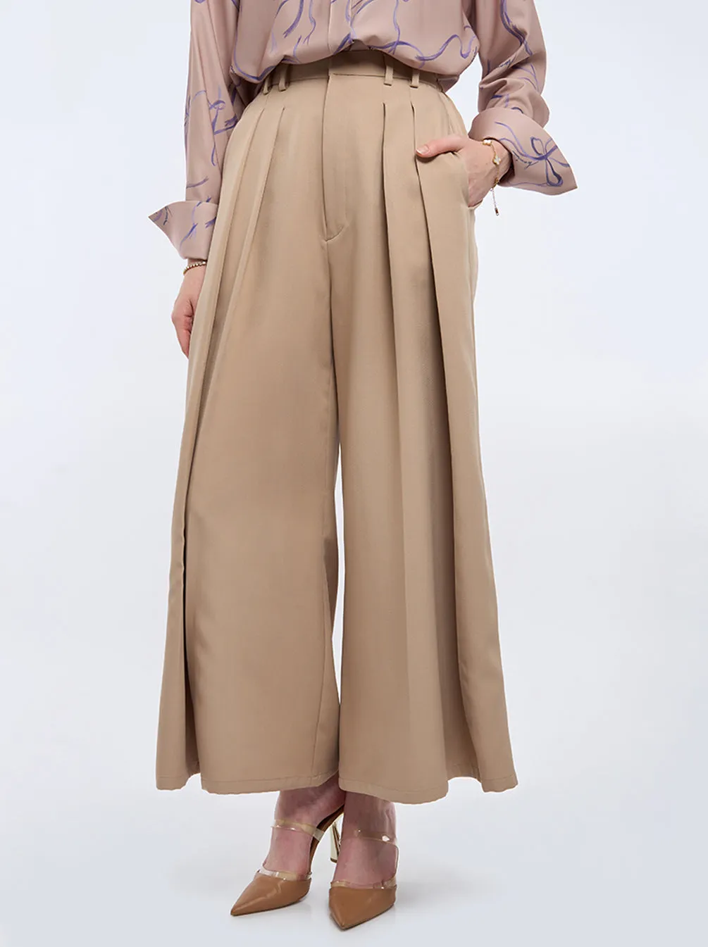 AILA WIDE LEG PANTS PLAIN TAN