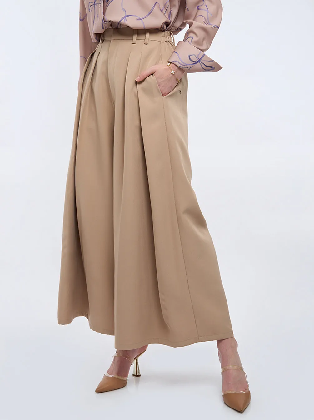 AILA WIDE LEG PANTS PLAIN TAN