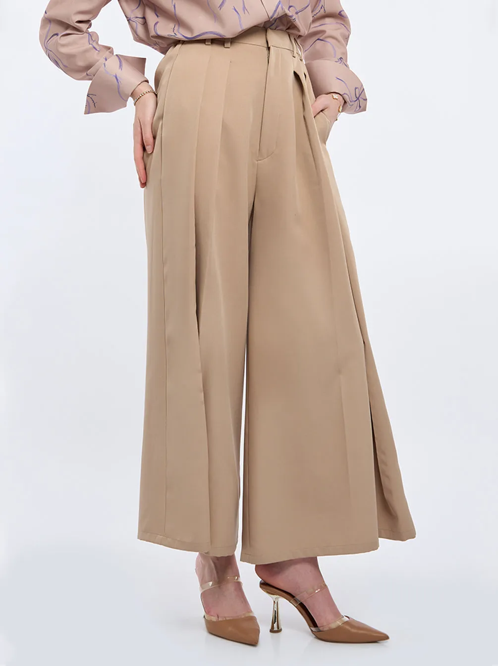 AILA WIDE LEG PANTS PLAIN TAN