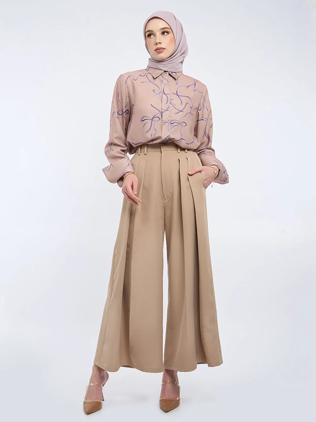 AILA WIDE LEG PANTS PLAIN TAN