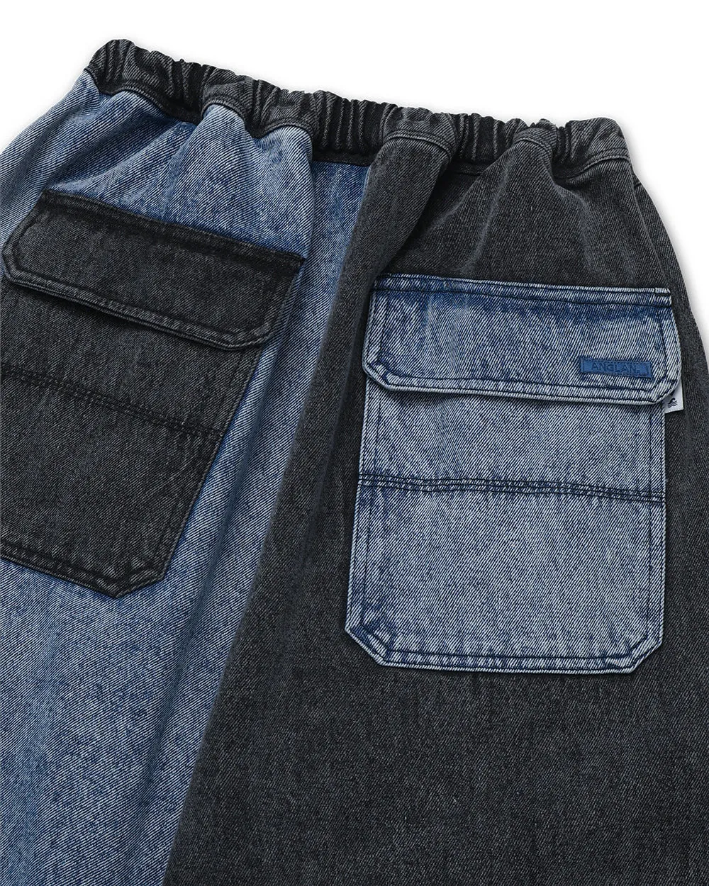 Anglan Denim Mix Fatigue Balloon Pants - Blue & Grey