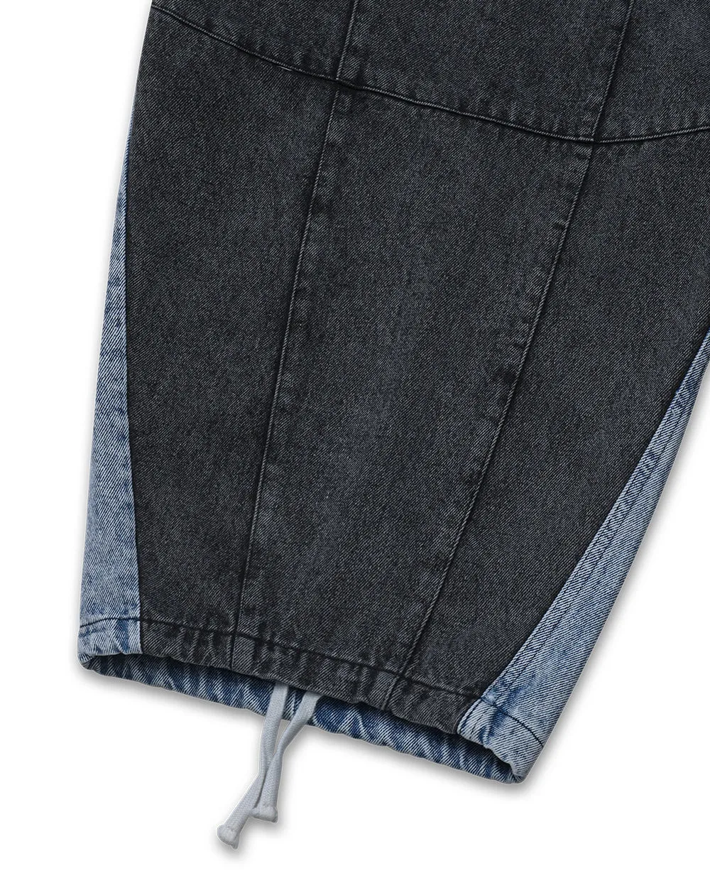 Anglan Denim Mix Fatigue Balloon Pants - Blue & Grey