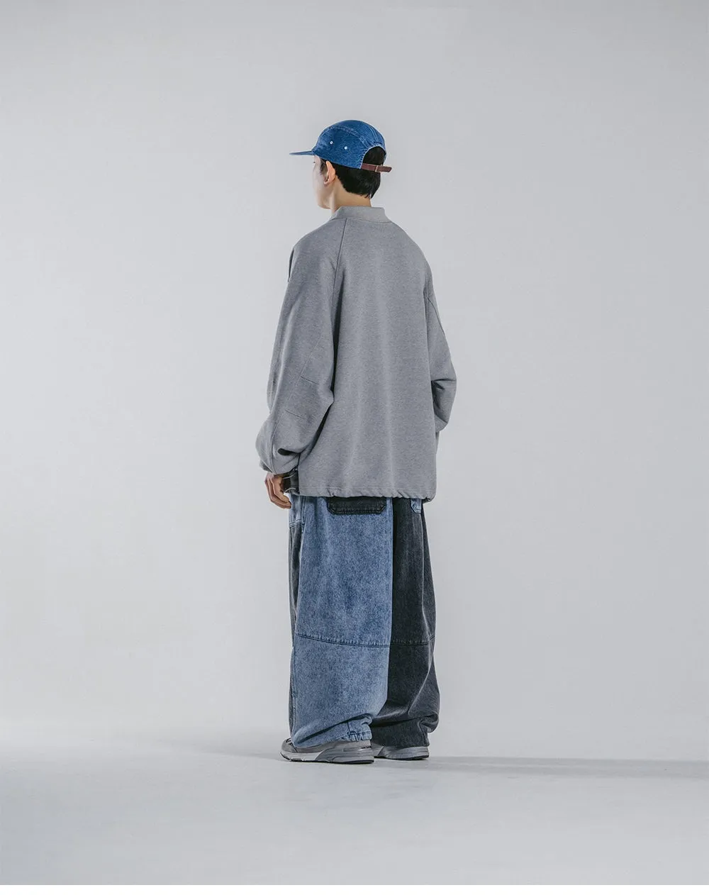 Anglan Denim Mix Fatigue Balloon Pants - Blue & Grey