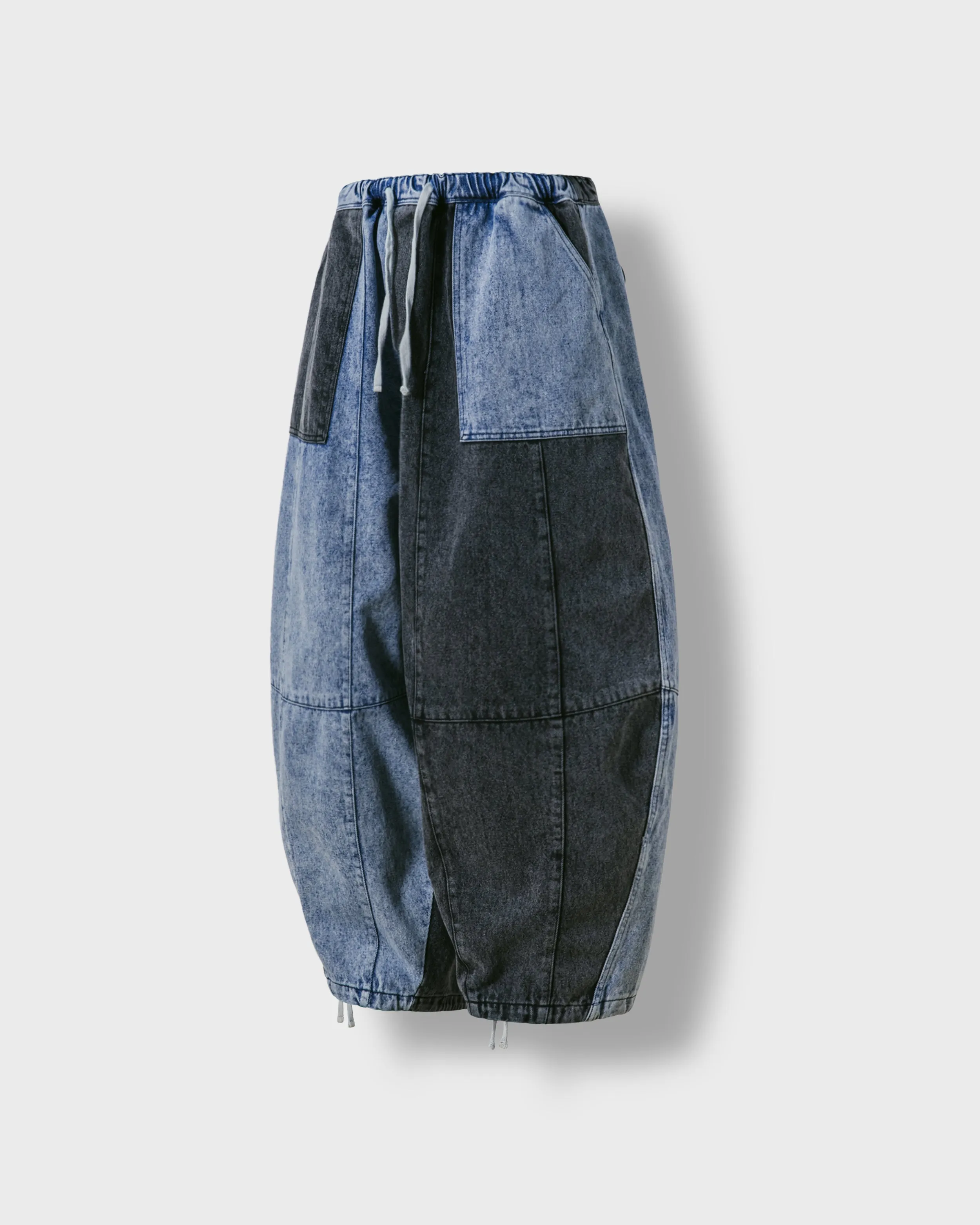 Anglan Denim Mix Fatigue Balloon Pants - Blue & Grey