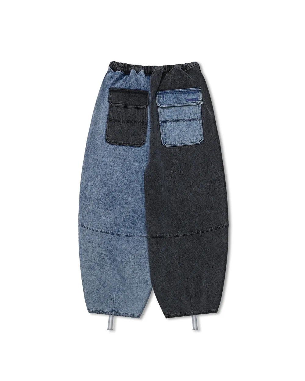 Anglan Denim Mix Fatigue Balloon Pants - Blue & Grey