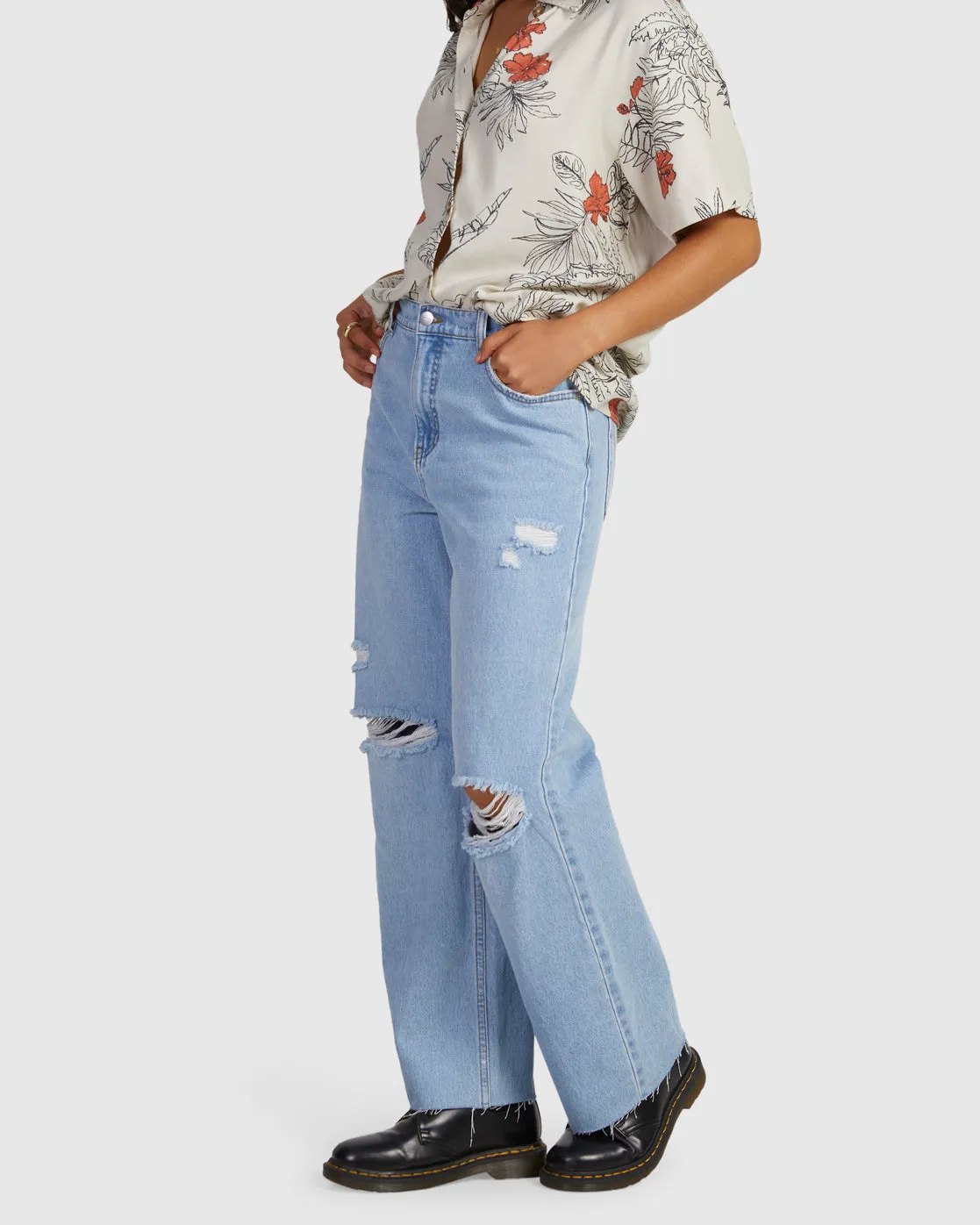 Anthem Ripped Denim Denim Pants - Ice Blue