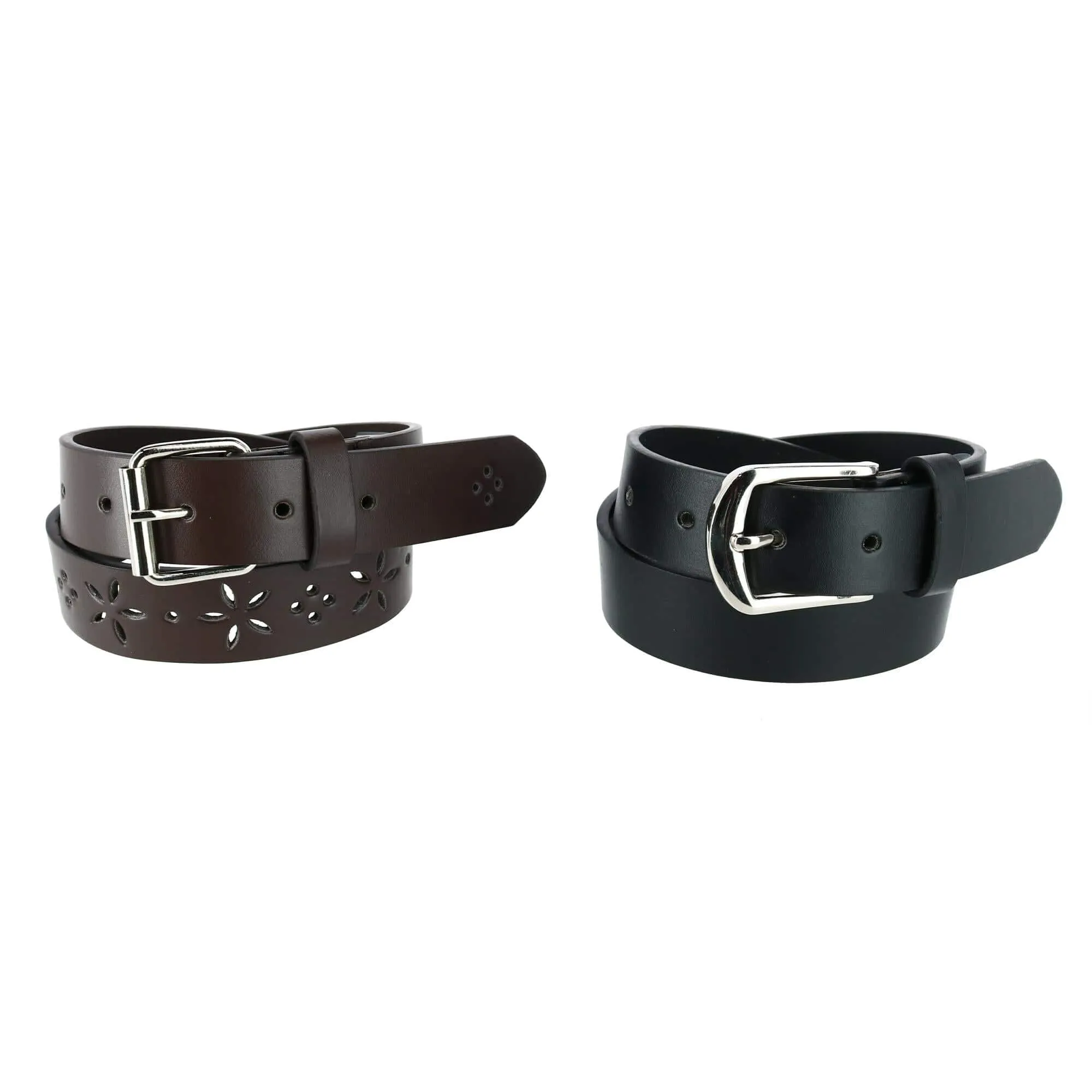 Aquarius Girl's Perforated Belt and Solid Belt (Pack of 2)