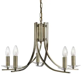 Ascona 5 Light Antique Brass Chandelier - Glass Sconces