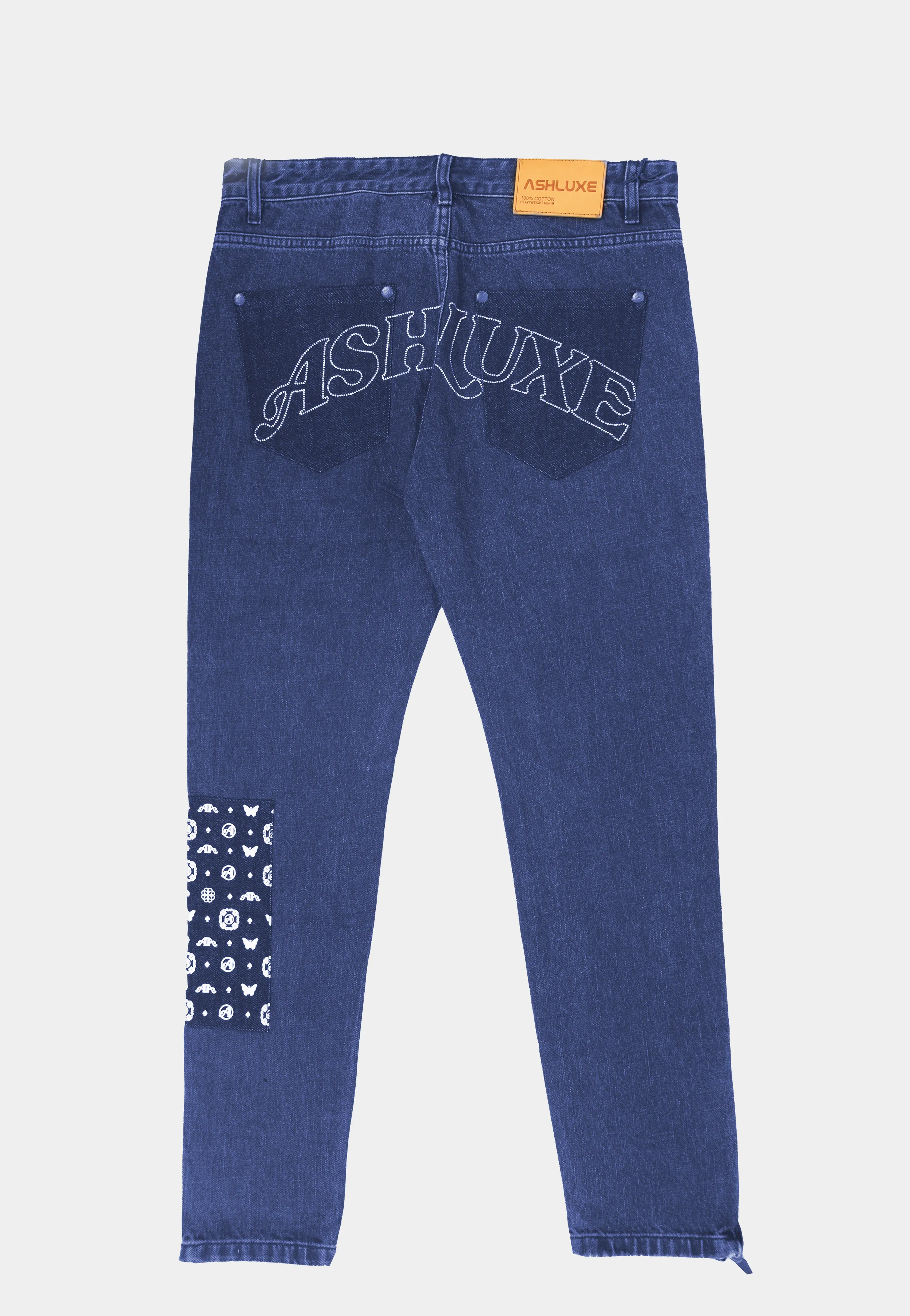 Ashluxe Rhinestone Patch Denim Pant Blue