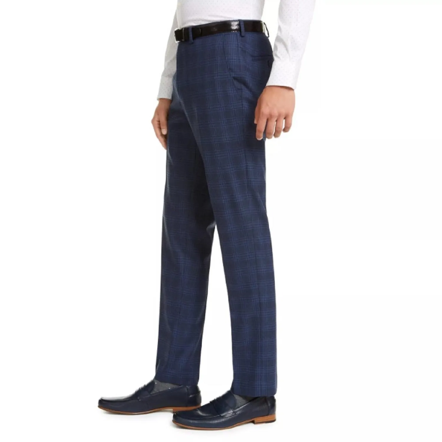 Bar III Men's Slim-Fit Stretch Blue Plaid Suit Pants, Blue, 30Wx32L