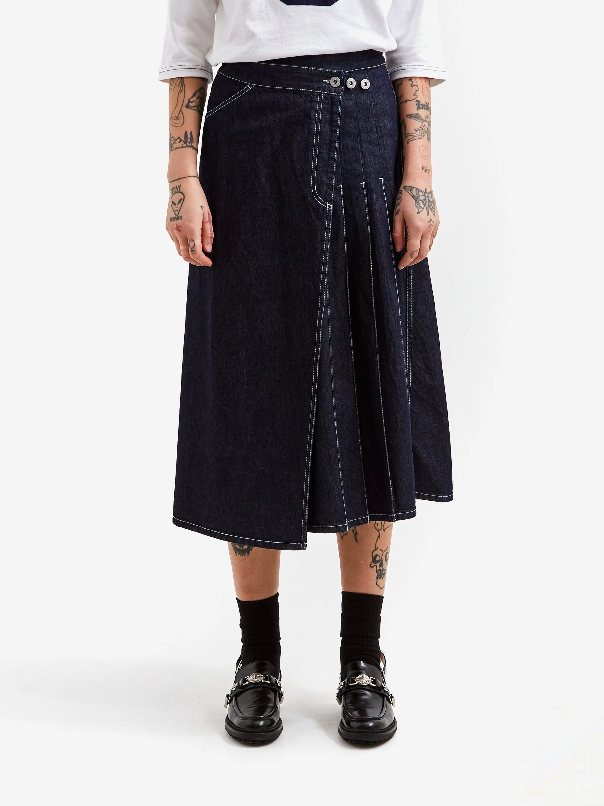 Beams Boy Pleated Wrap Skirt - Indigo