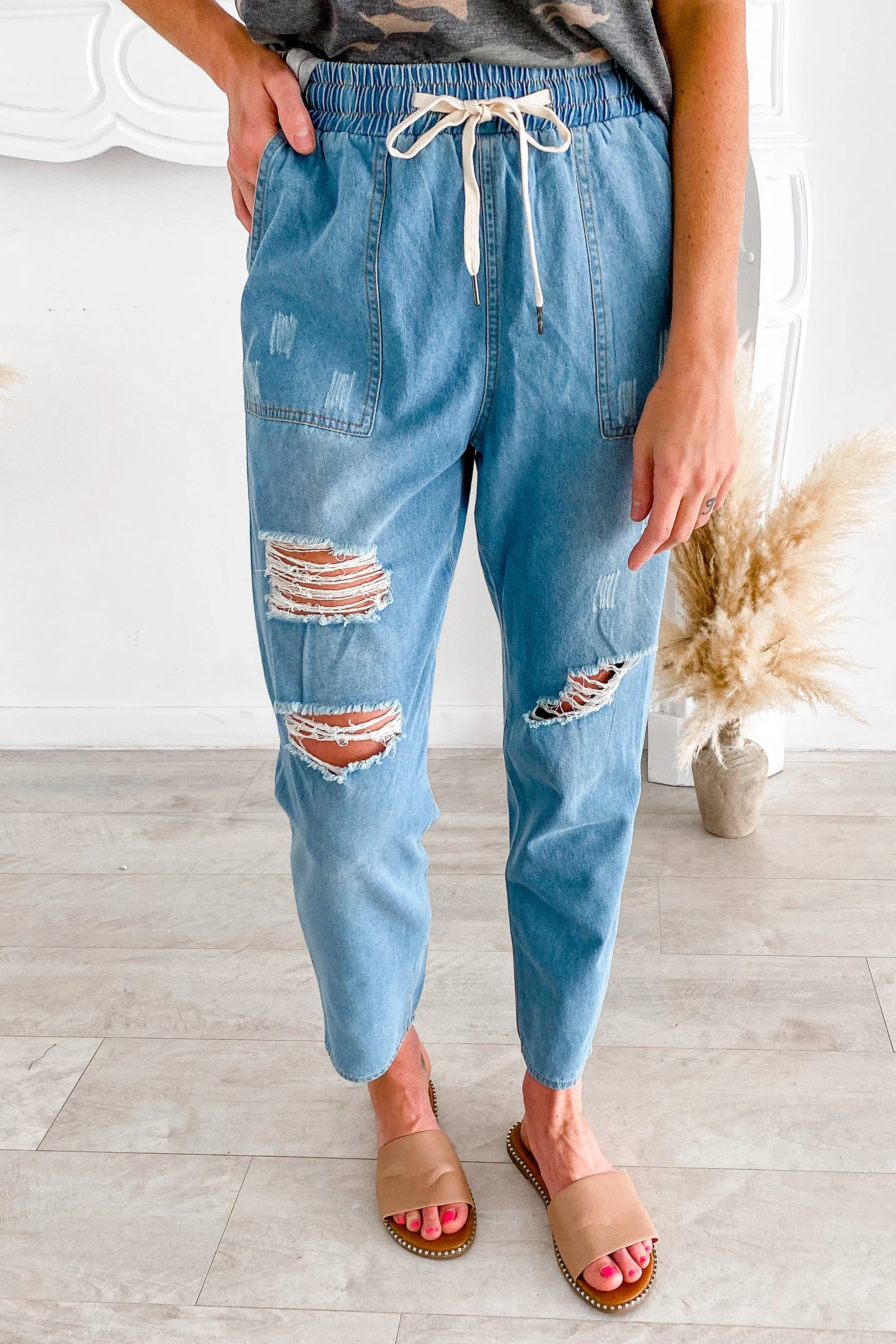 Beatrice Distressed Chambray Joggers | FINAL SALE