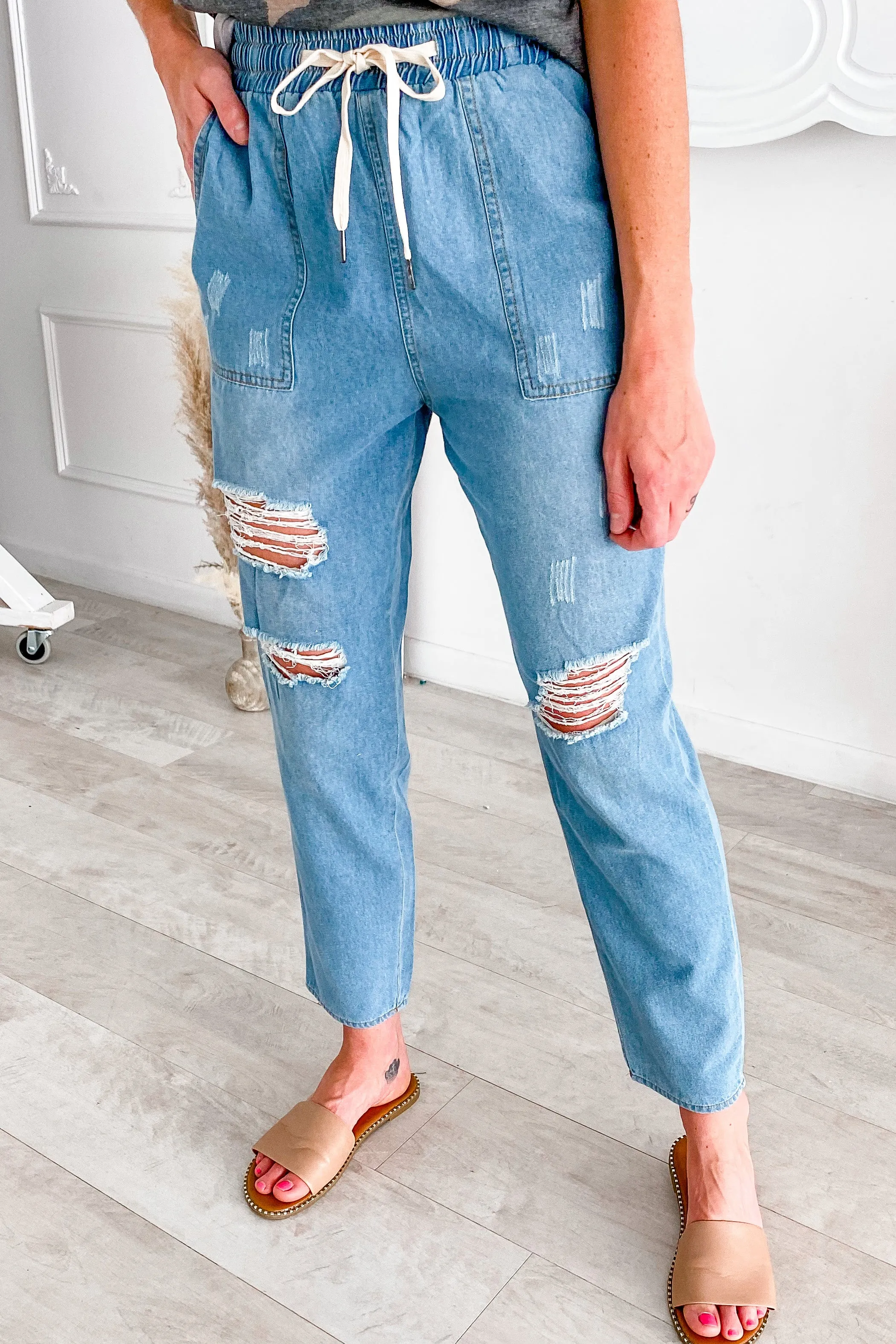 Beatrice Distressed Chambray Joggers | FINAL SALE