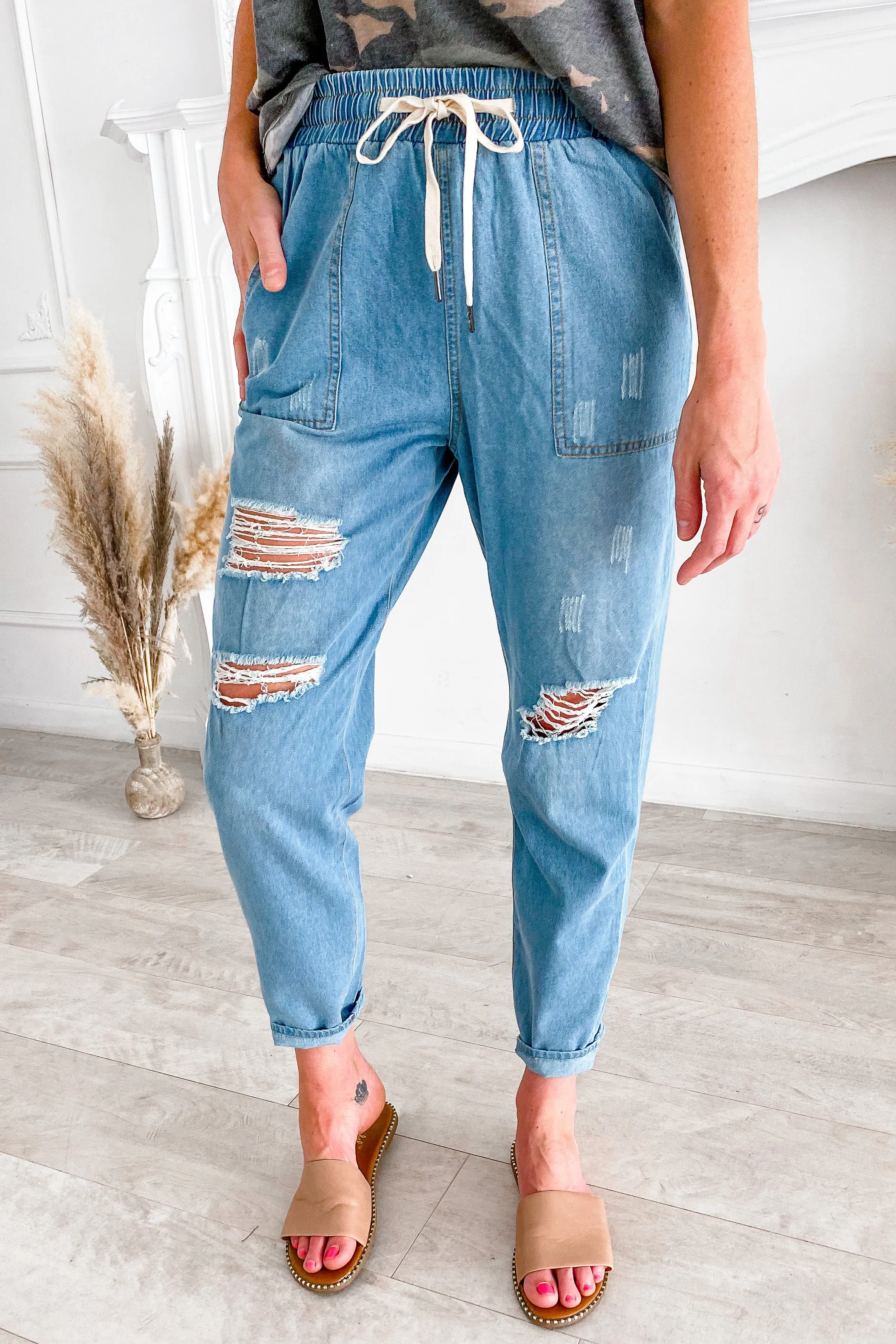 Beatrice Distressed Chambray Joggers | FINAL SALE