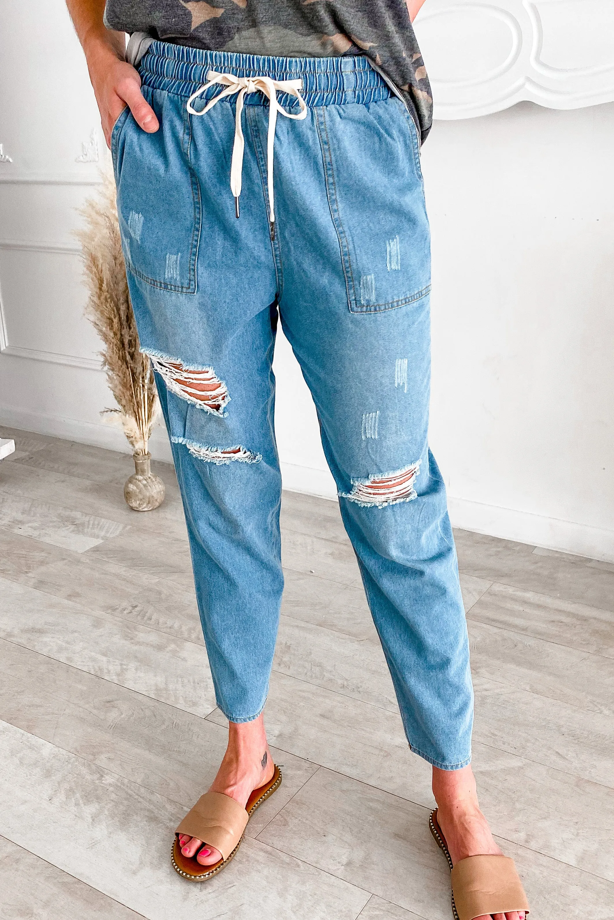 Beatrice Distressed Chambray Joggers | FINAL SALE