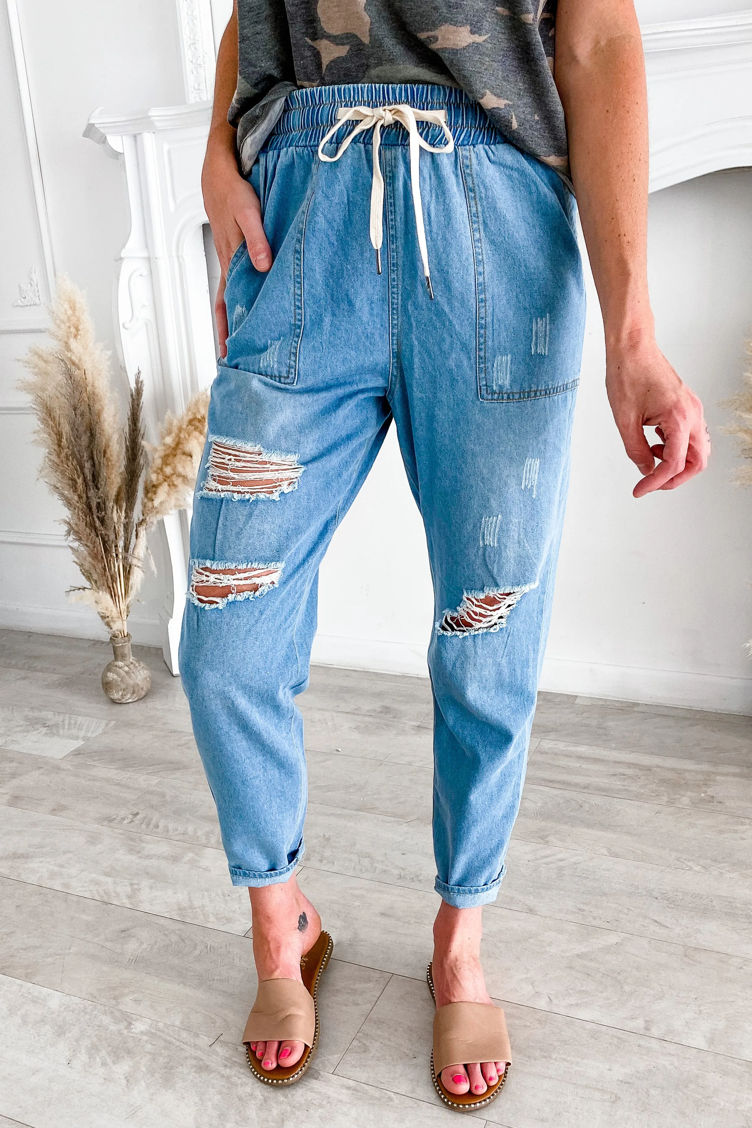 Beatrice Distressed Chambray Joggers | FINAL SALE