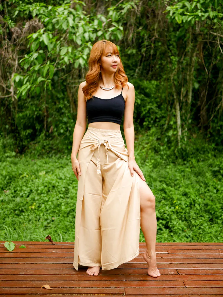 Beige Palazzo Wrap Pants