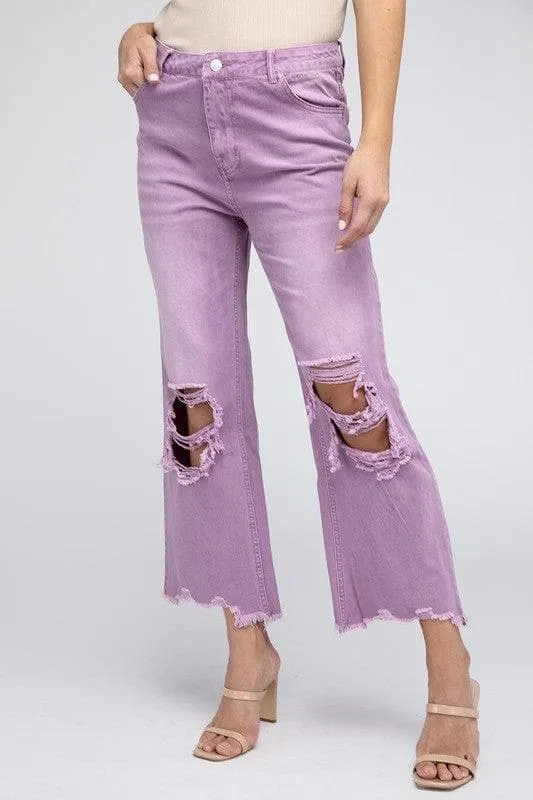 BiBi Distressed Vintage Washed Wide Leg Pants