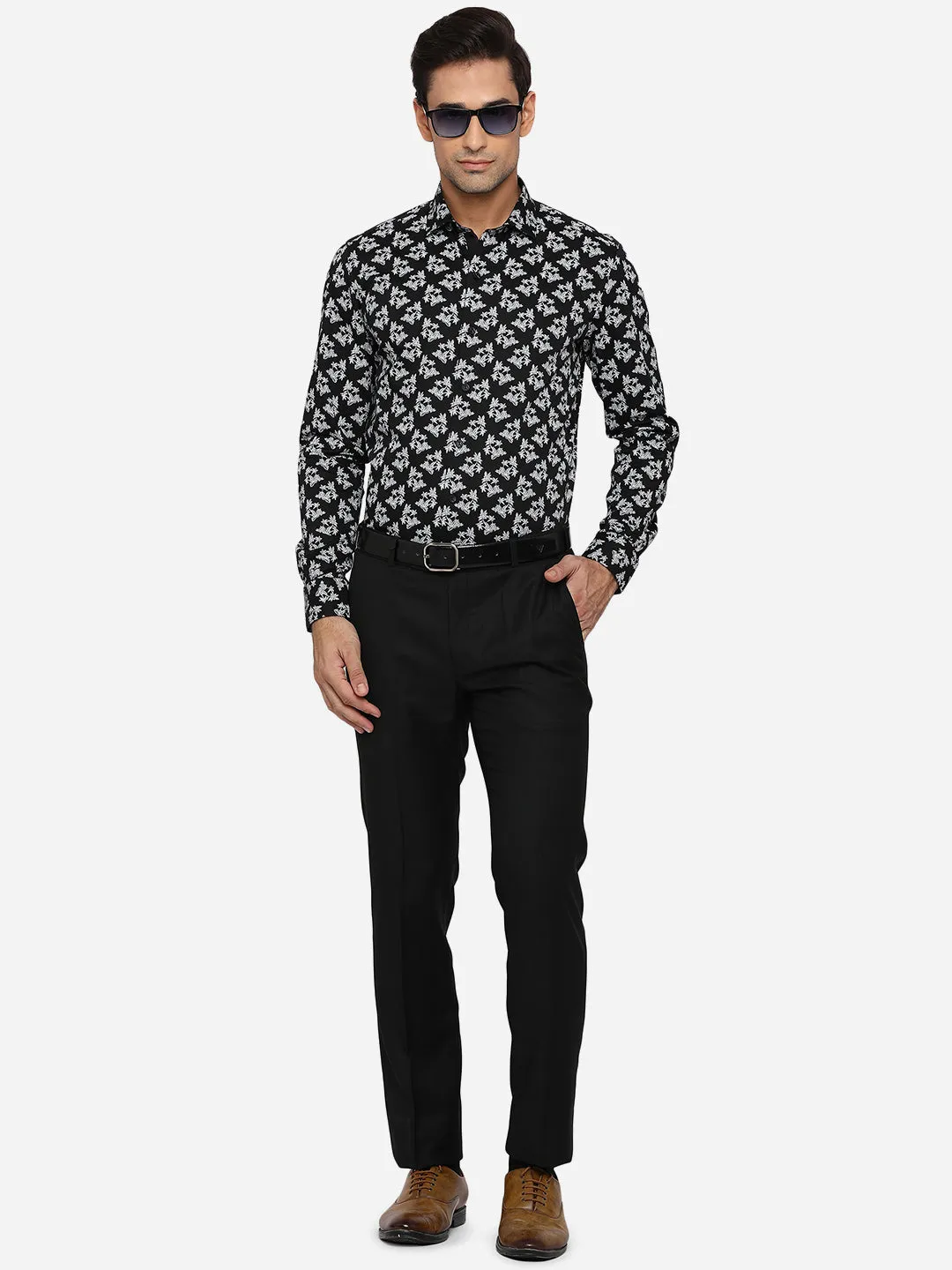 Black & White Printed Slim Fit Party Wear Shirt | JB Studio