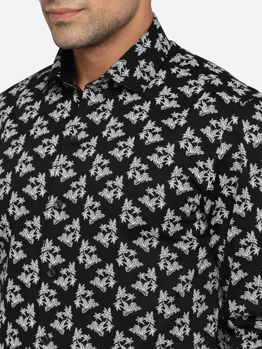 Black & White Printed Slim Fit Party Wear Shirt | JB Studio