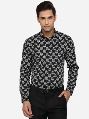 Black & White Printed Slim Fit Party Wear Shirt | JB Studio