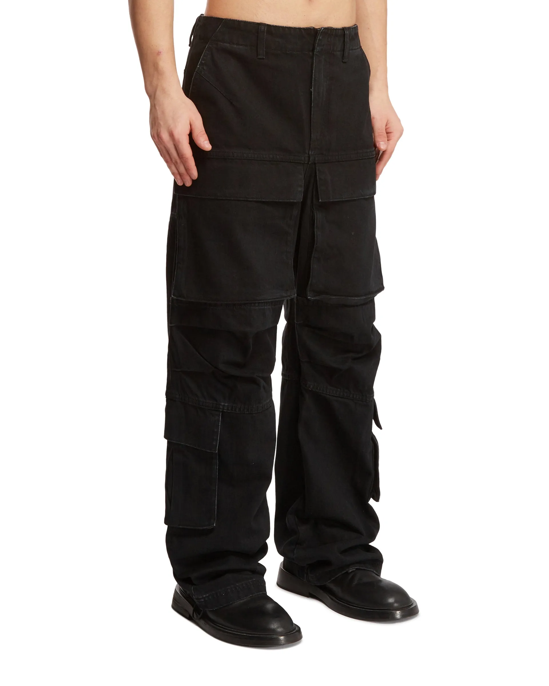 Black Heavy Denim Cargo Pants