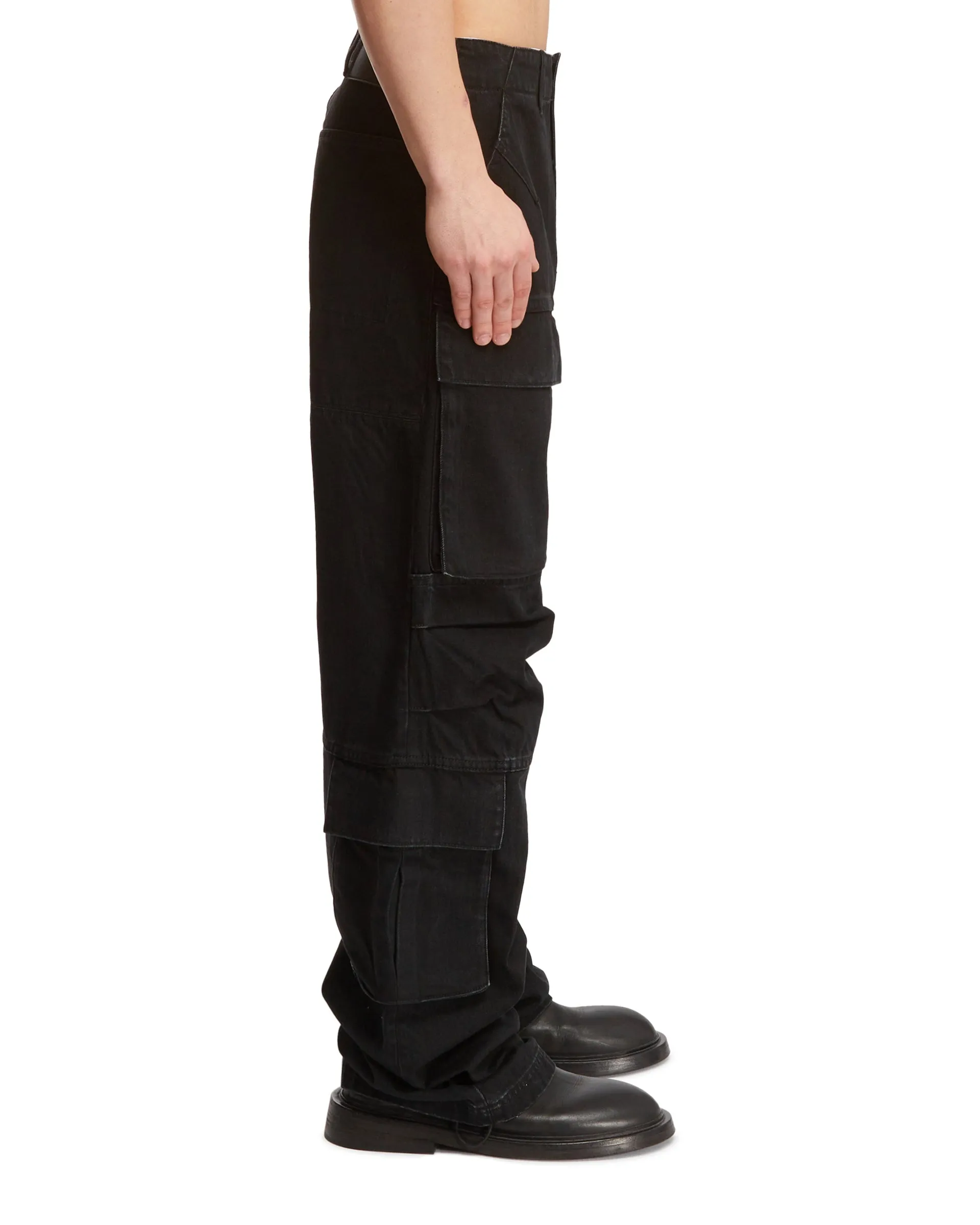 Black Heavy Denim Cargo Pants