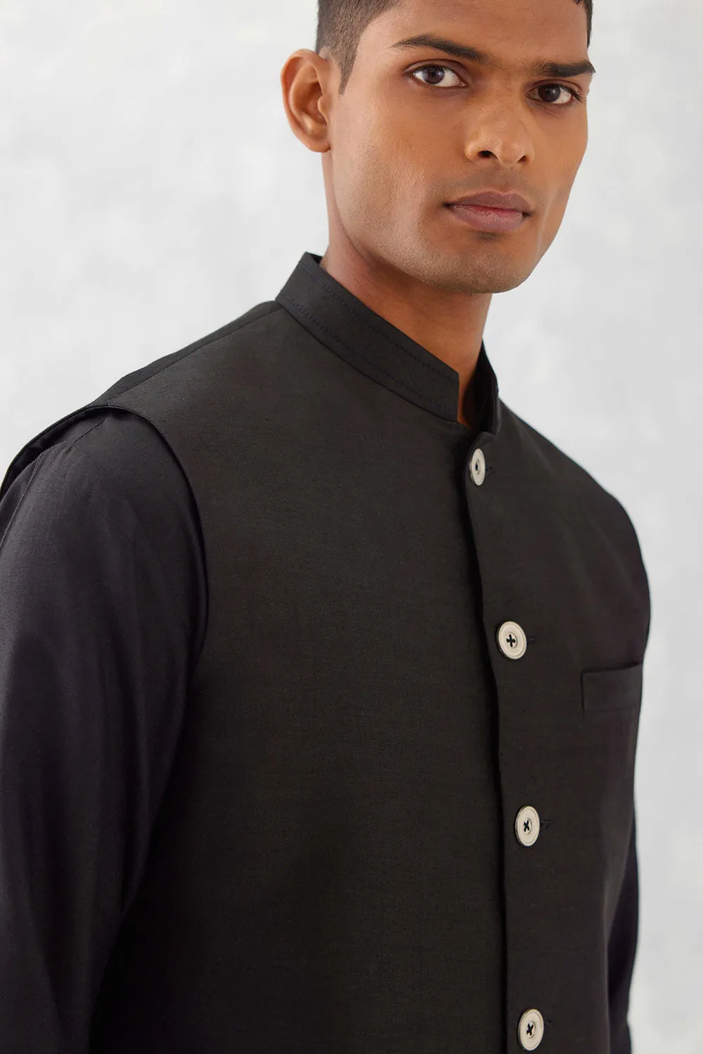 Black Kurta with Bundi Set