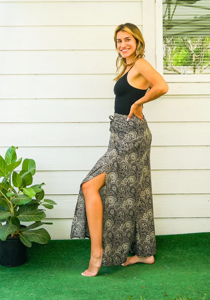 Black Paisley Palazzo Wrap Pants