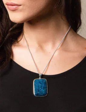 Blue Apatite Square Cut Silver Necklace