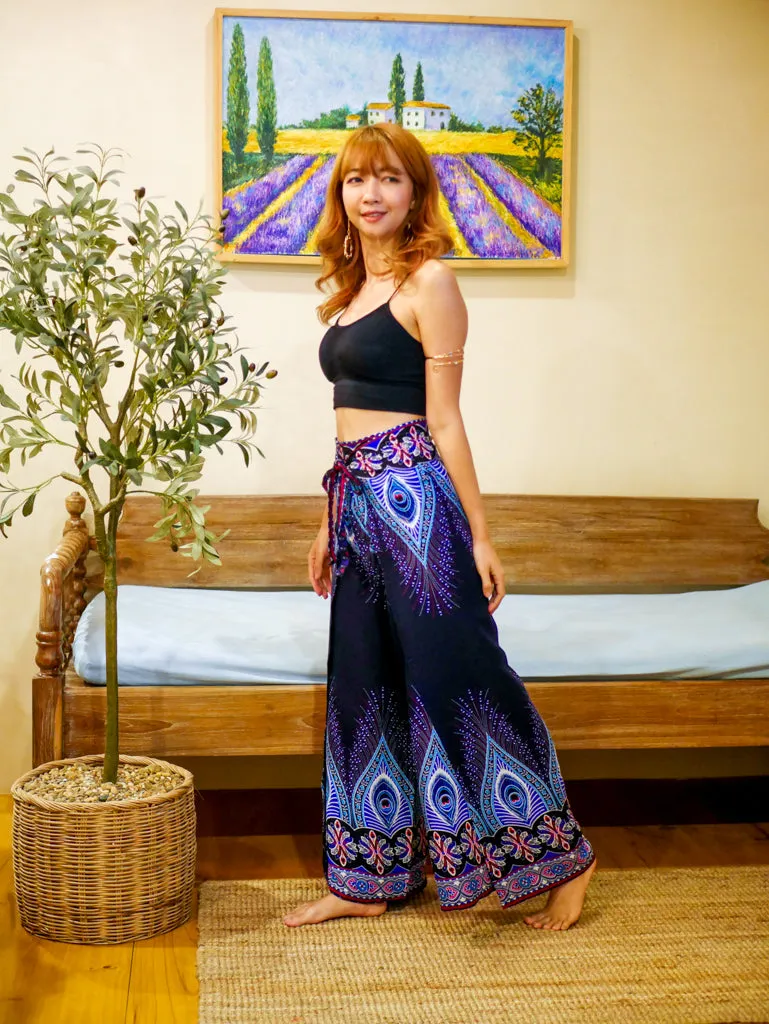 Blue Peacock Palazzo Wrap Pants