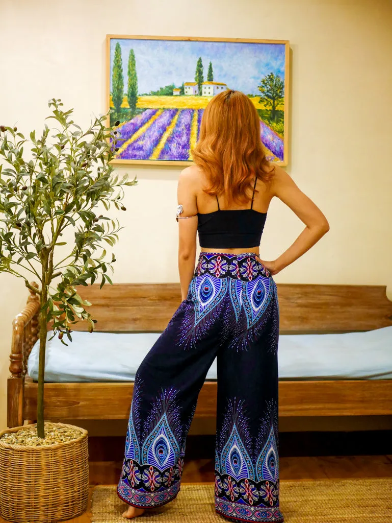 Blue Peacock Palazzo Wrap Pants