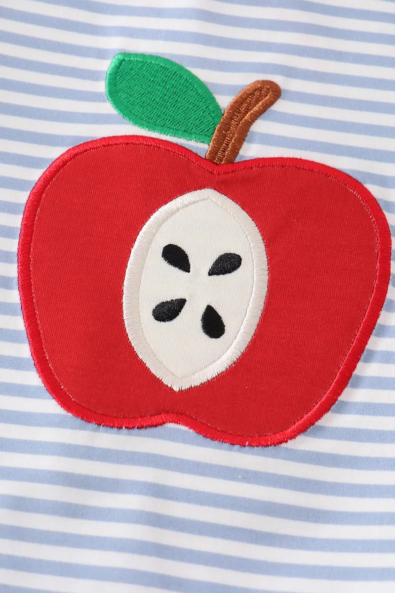 Blue stripe apple applique boy set