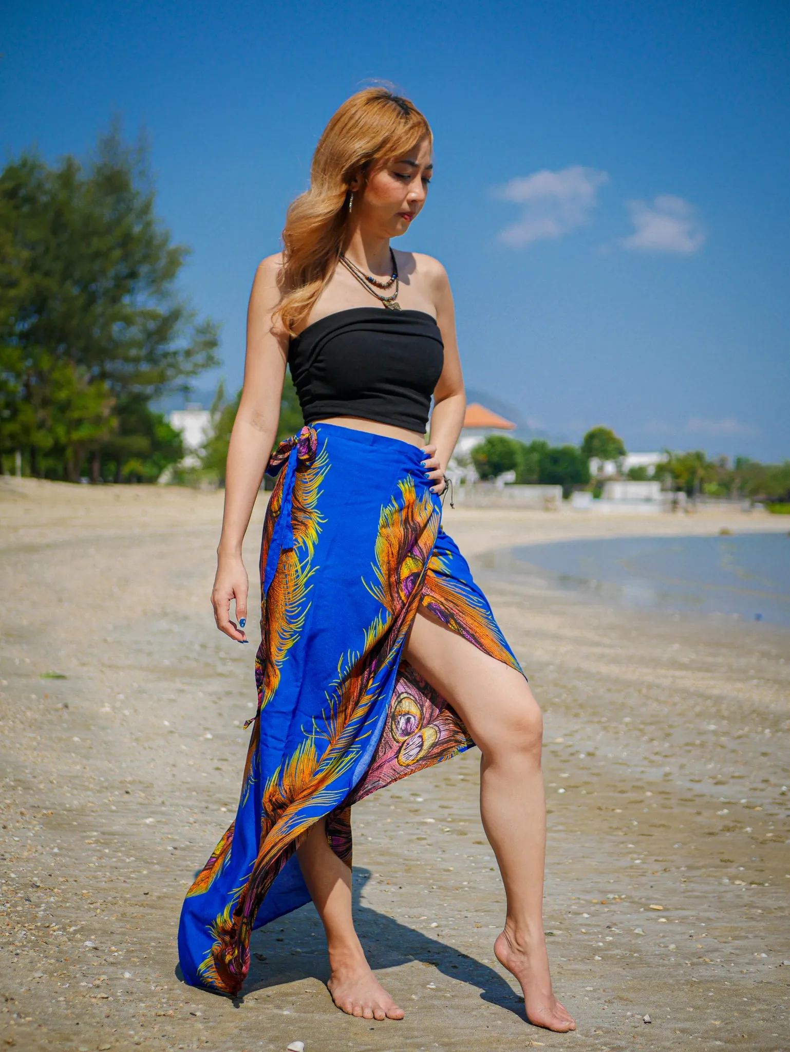 Blue Wild Peacock Boho Wrap Skirt