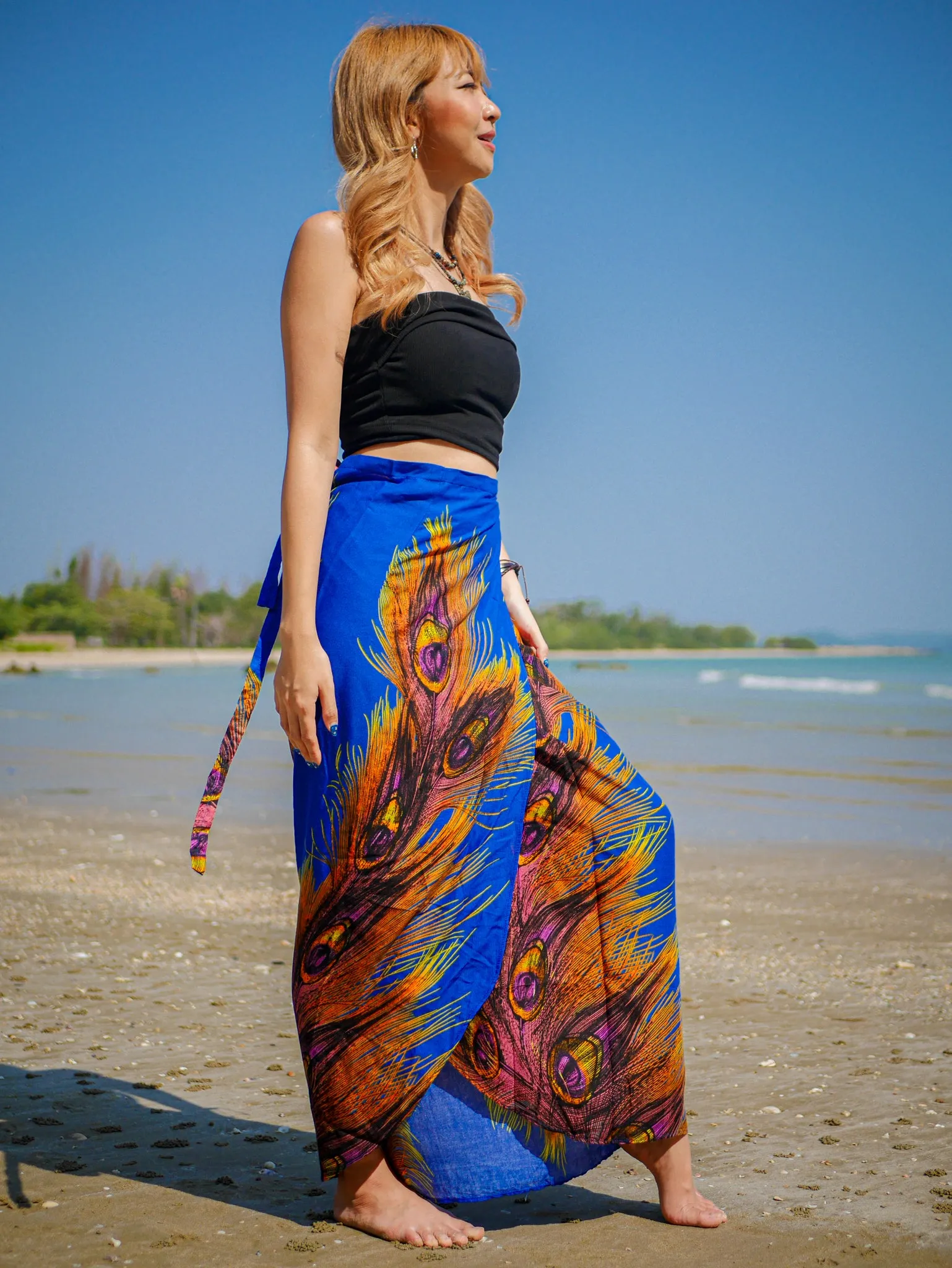 Blue Wild Peacock Boho Wrap Skirt